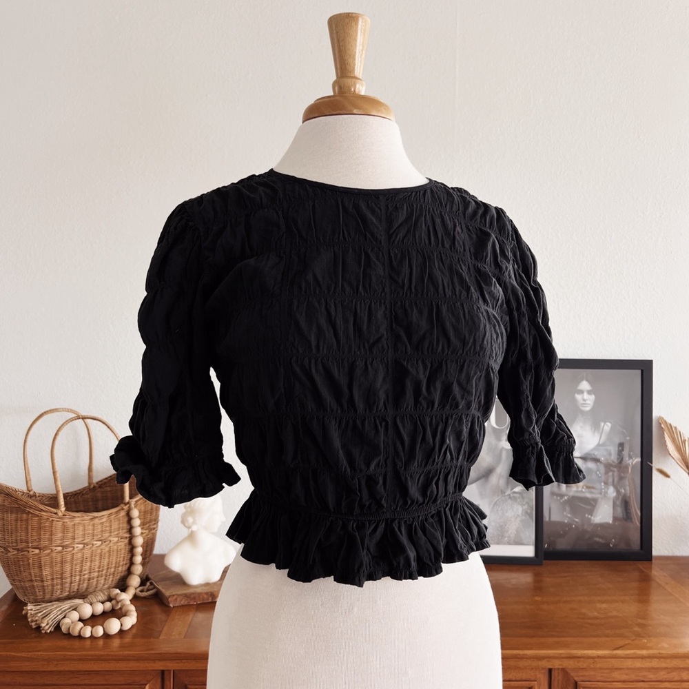 BLACK QUARTER SLEEVE STRETCHY TOP #0325